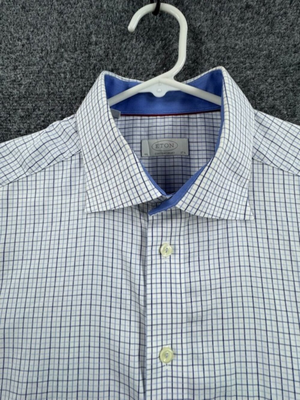 Eton Mens 17.5 Check Contemporary Blue Shirt Button Up Work Long Sleeve Premium